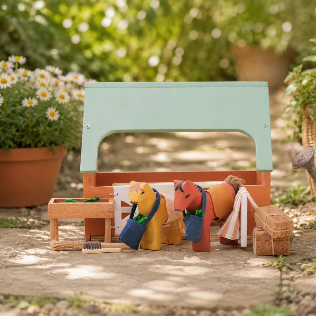 Wooden Horse Stable Play Set