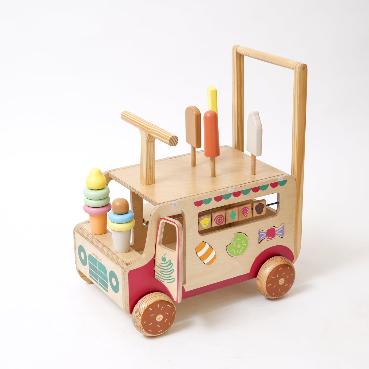 Scoopy Wooden Ice Cream Ride-On, Push Walker & Activity Toy