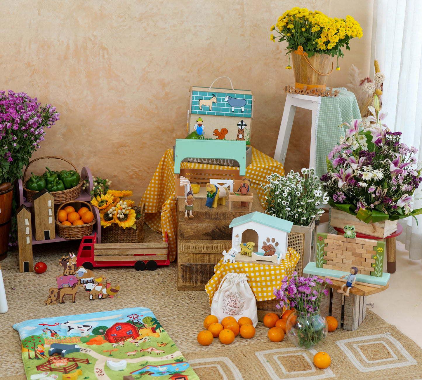 Wooden Horse Stable Play Set