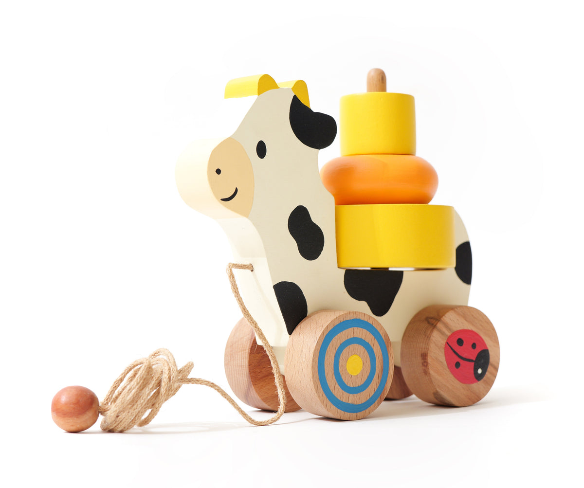 Wood-O-Kidz Cow Pull-Along Stacking Toy