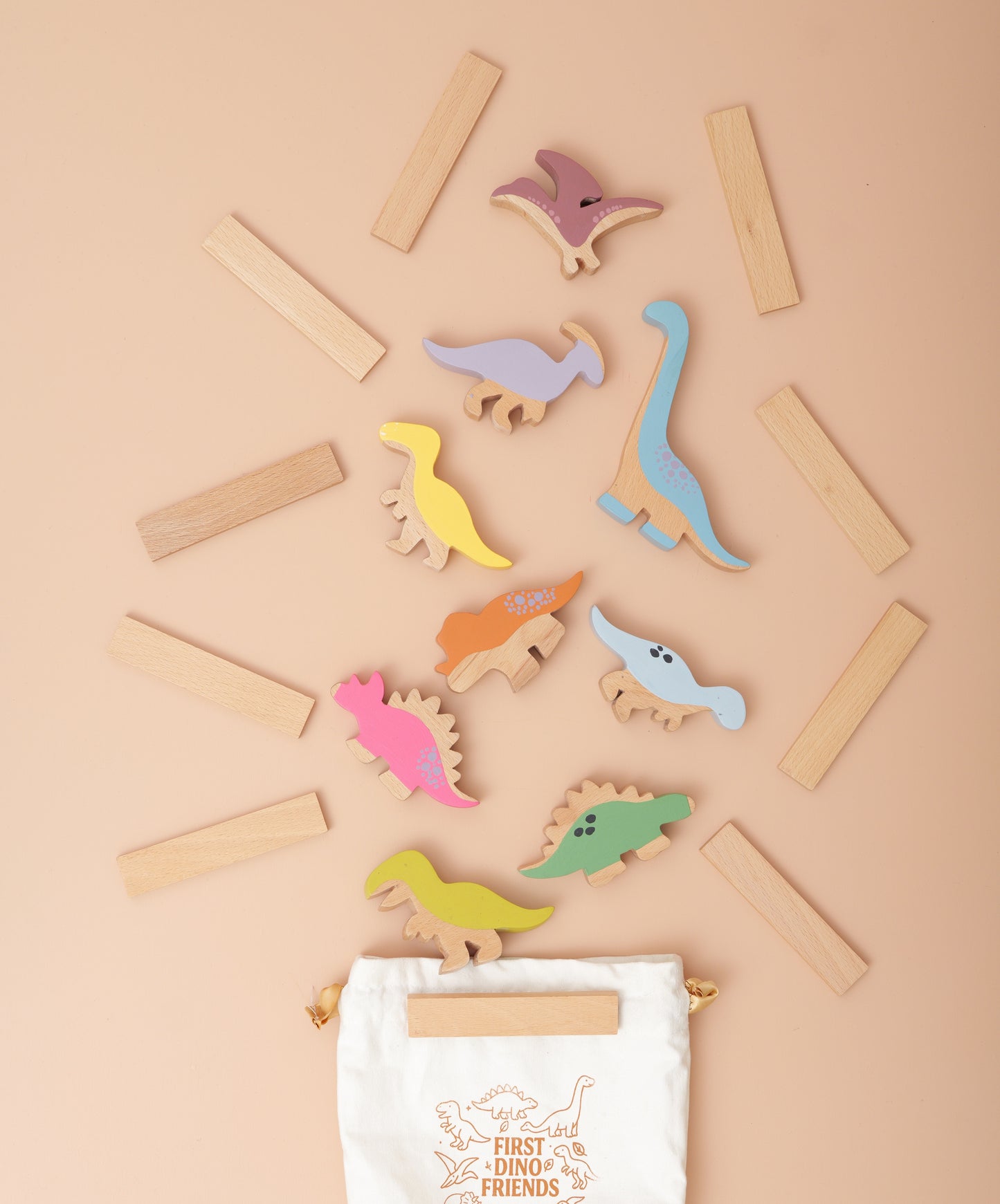 First Dino Friends – Wooden Dinosaur & Plank Play Set