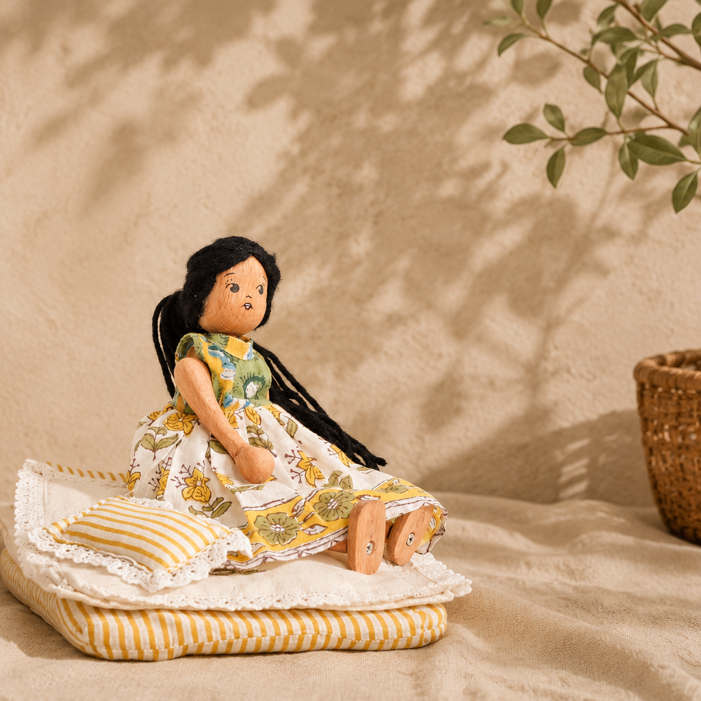 Wooden Doll with Bed Set