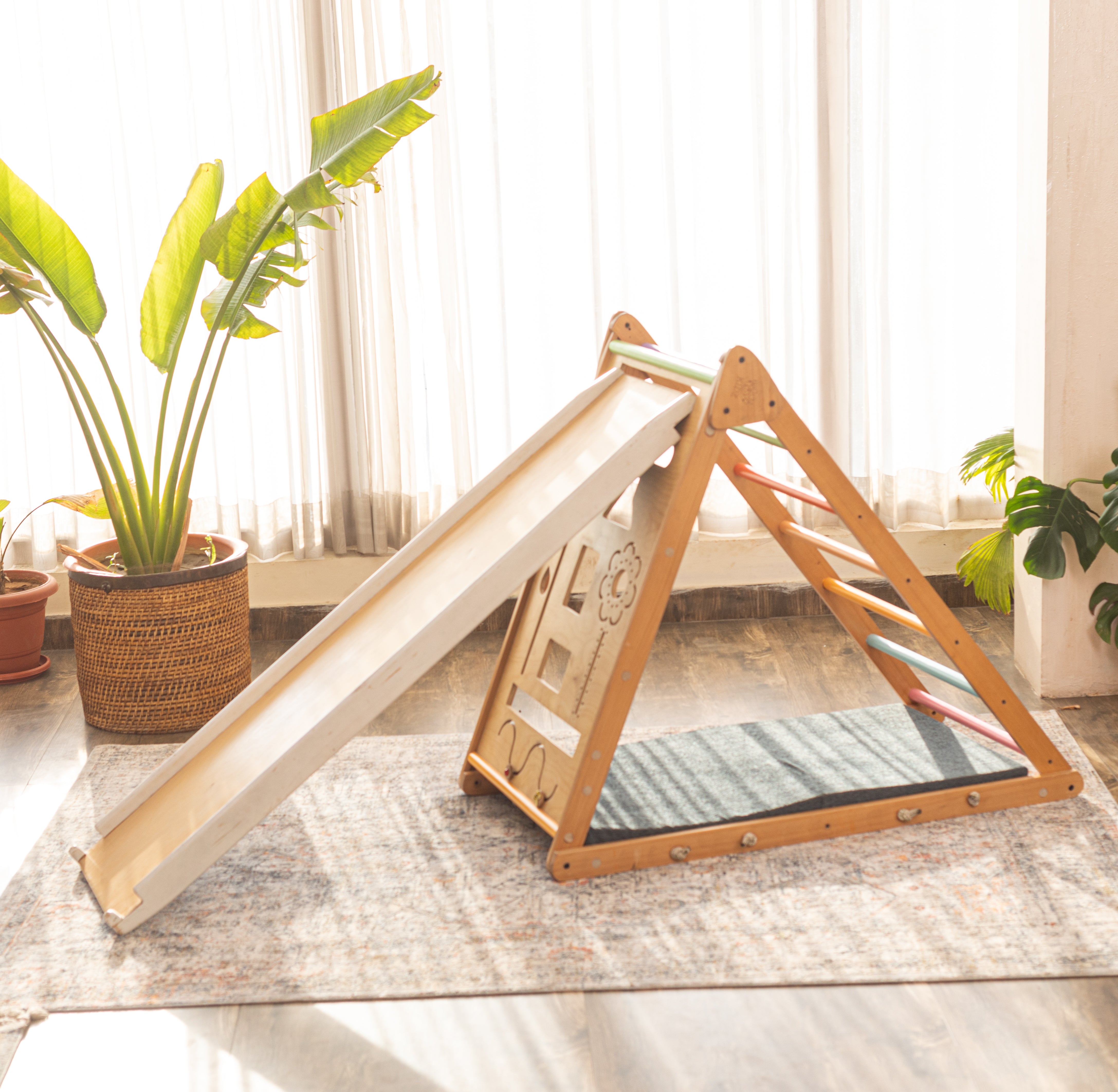 Pikler Style Wooden Bloomo Climbing Triangle with Slide
