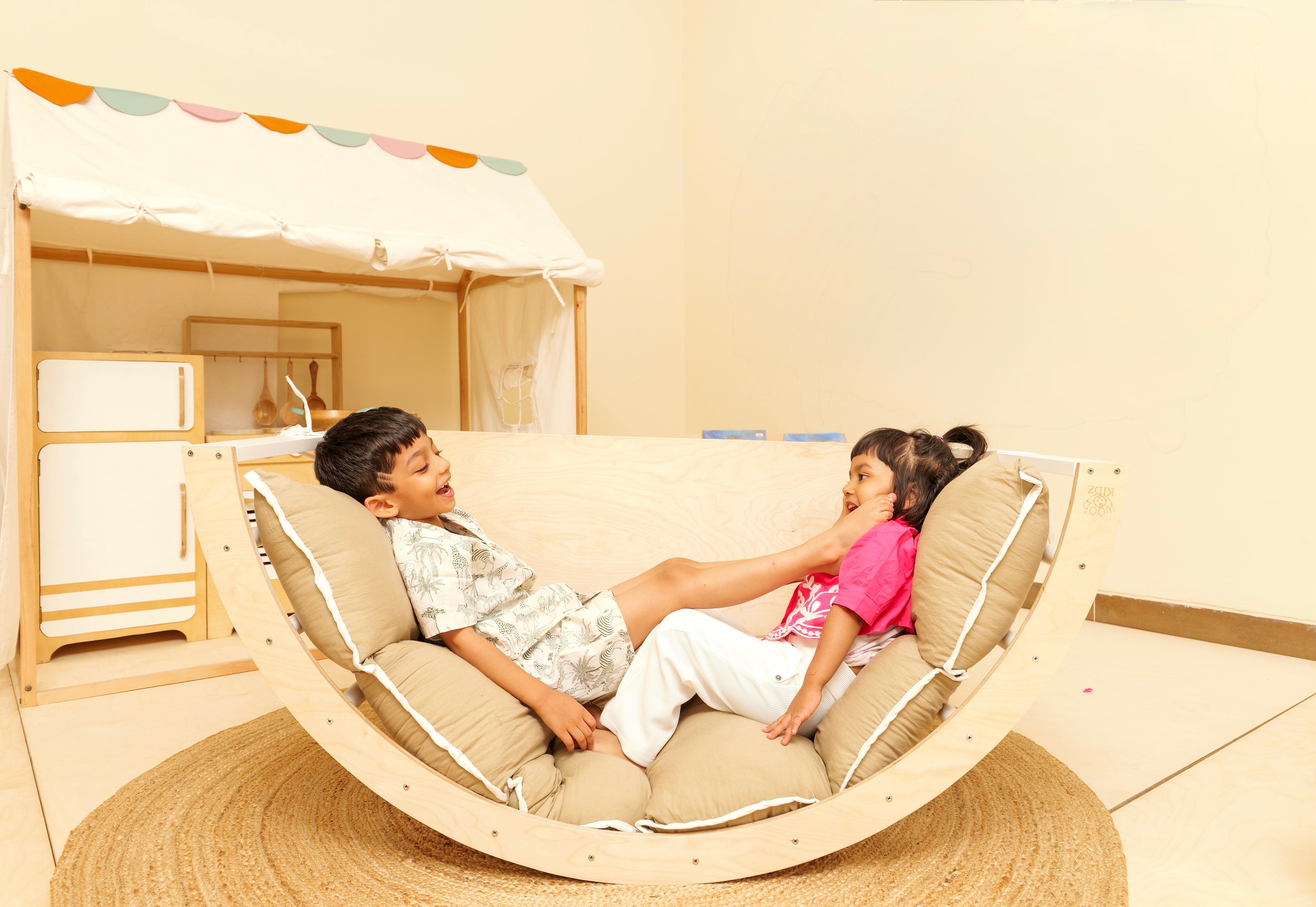Wood-O-Kidz 4-in-1 Wooden Rocker, Gym, Study Table & Storage