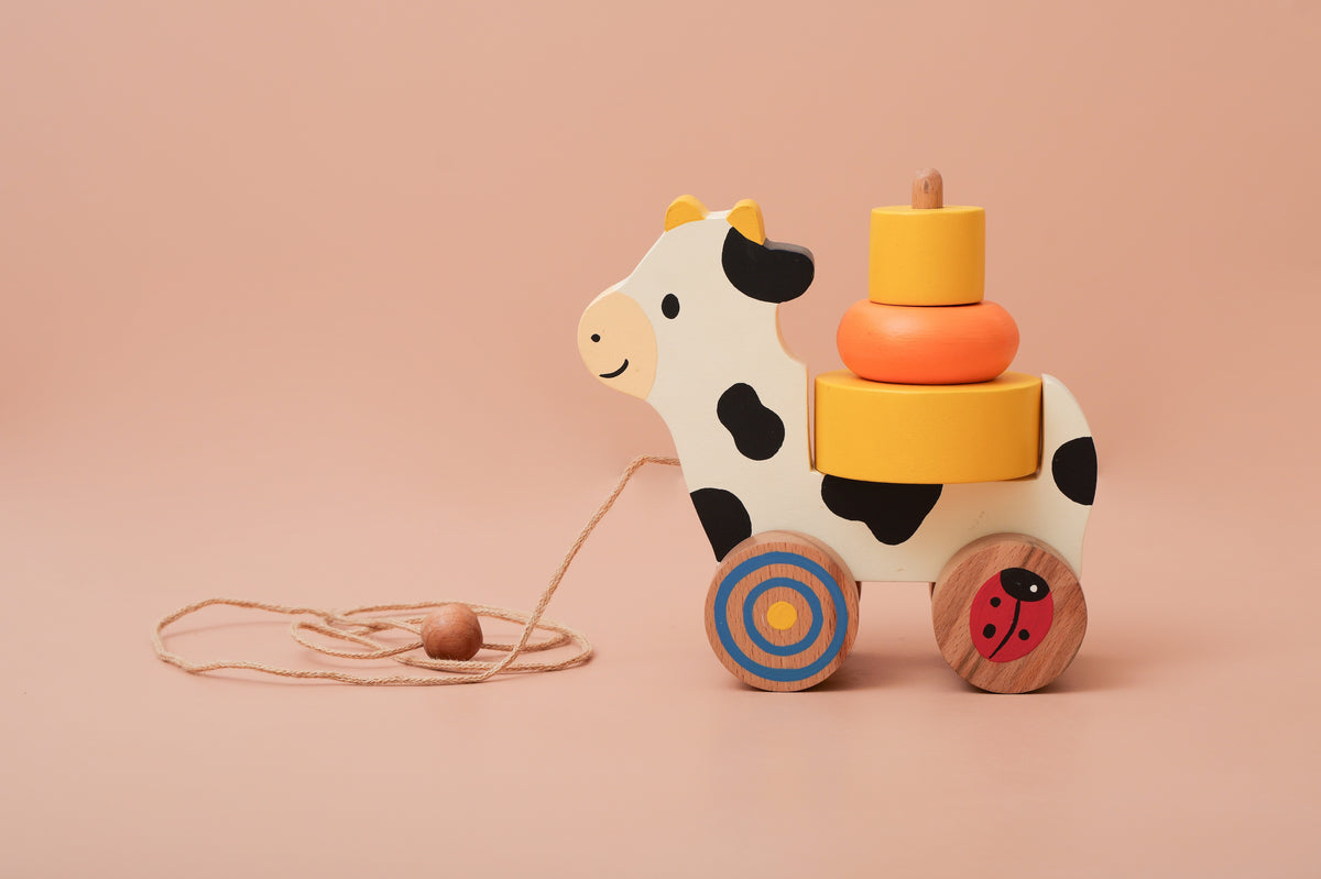 Wood-O-Kidz Cow Pull-Along Stacking Toy