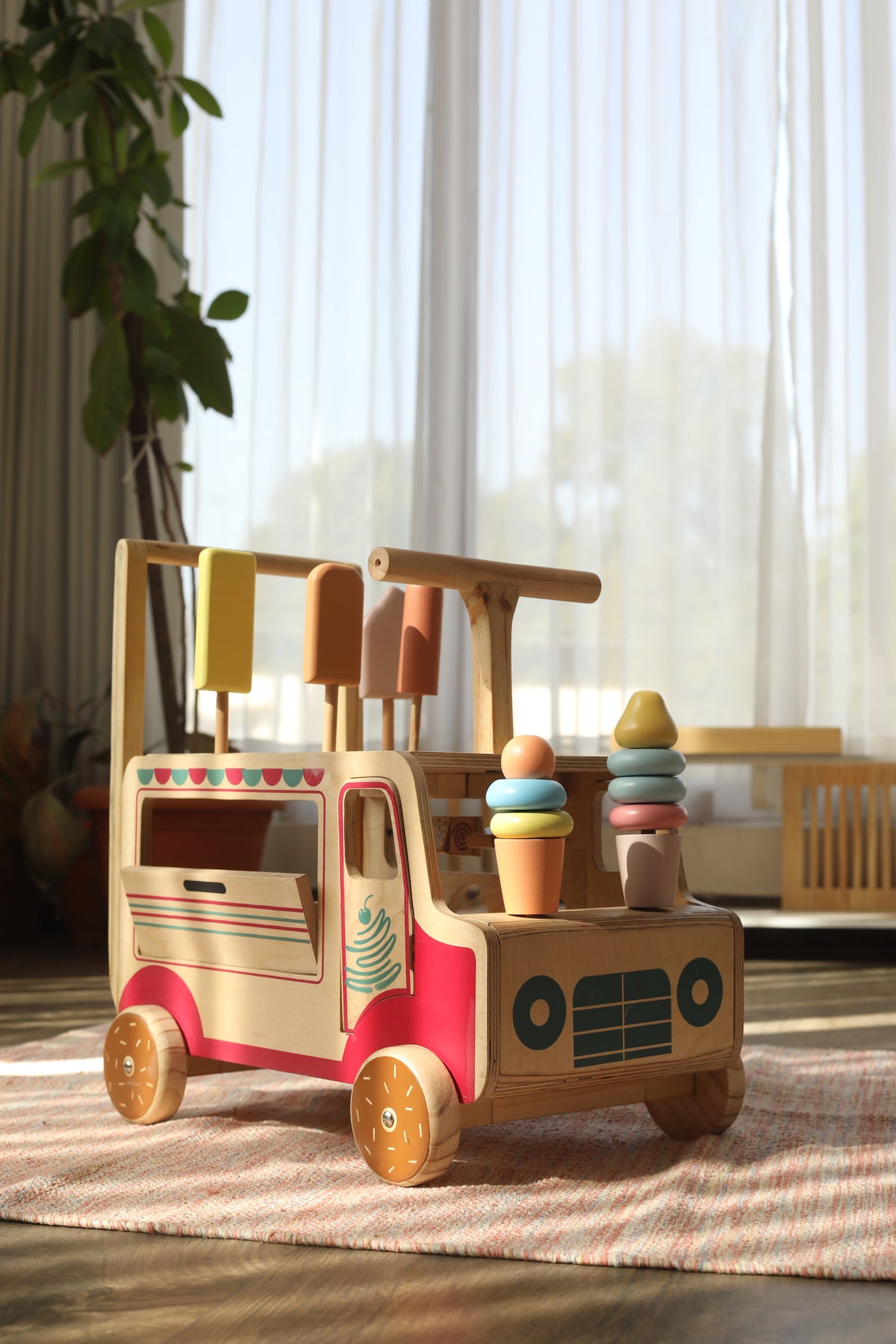 Scoopy Wooden Ice Cream Ride-On, Push Walker & Activity Toy